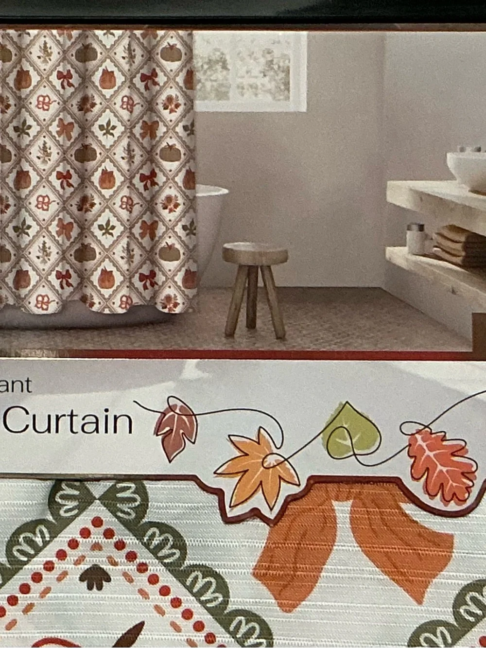 Patchwork Harvest Fall Shower Curtain - Pumpkin & Leaf Pattern